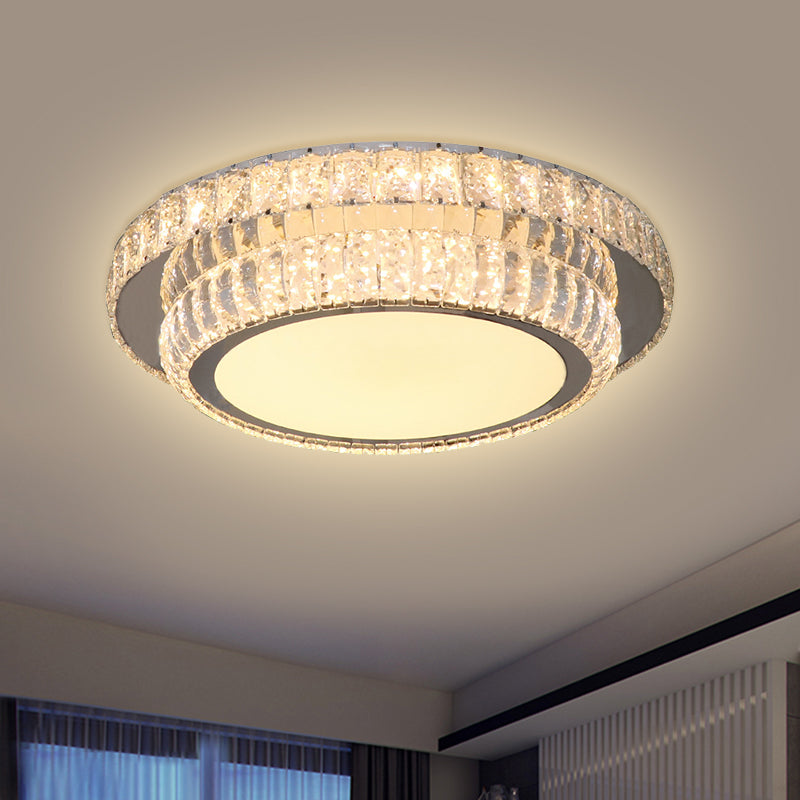 LED Lighting Fixture Contemporary 2-Tier Circular Clear Rectangular-Cut Crystals Flush Mount in Nickel Clearhalo 'Ceiling Lights' 'Close To Ceiling Lights' 'Close to ceiling' 'Flush mount' Lighting' 1425701