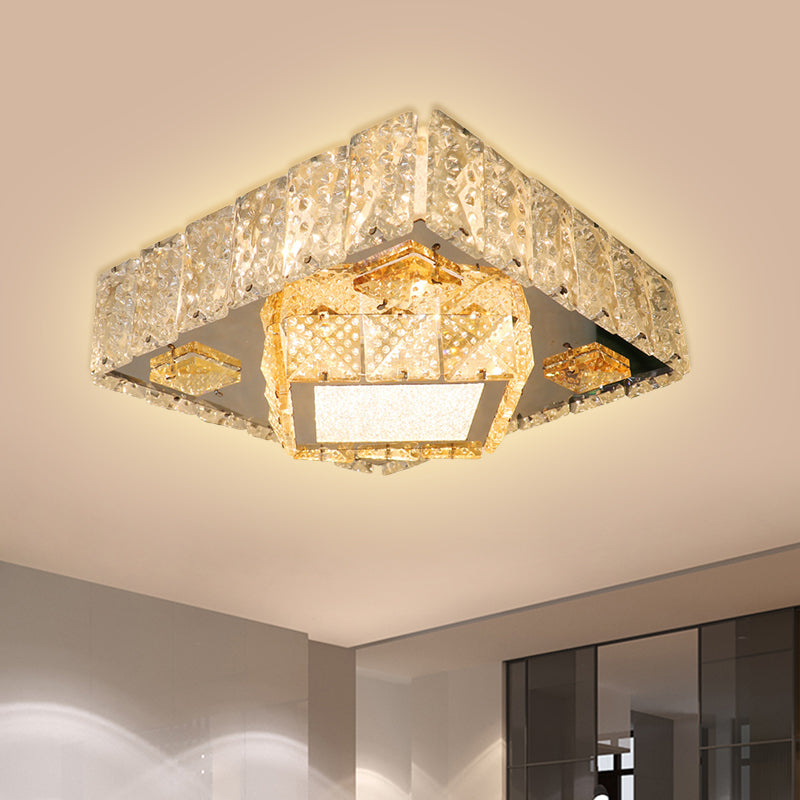 Modern Square Light Fixture Clear Crystal Blocks LED Flush Mount Lamp in Stainless-Steel Clearhalo 'Ceiling Lights' 'Close To Ceiling Lights' 'Close to ceiling' 'Flush mount' Lighting' 1425728