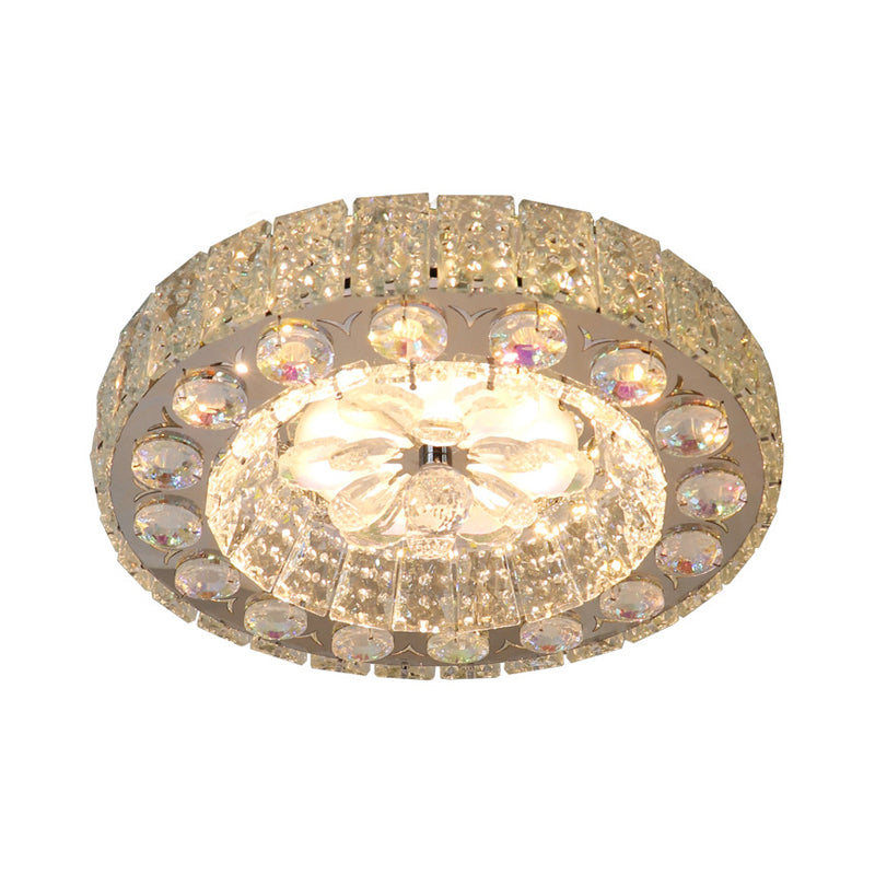 Clear Faceted Crystal Blocks LED Ceiling Lamp Modern Nickel Round Corridor Flushmount Lighting Clearhalo 'Ceiling Lights' 'Close To Ceiling Lights' 'Close to ceiling' 'Flush mount' Lighting' 1425737