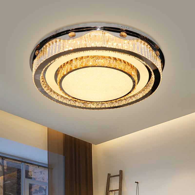 Clear Crystal Blocks Nickel Ceiling Light Circular LED Contemporary Flush Mount Fixture Clearhalo 'Ceiling Lights' 'Close To Ceiling Lights' 'Close to ceiling' 'Flush mount' Lighting' 1425756