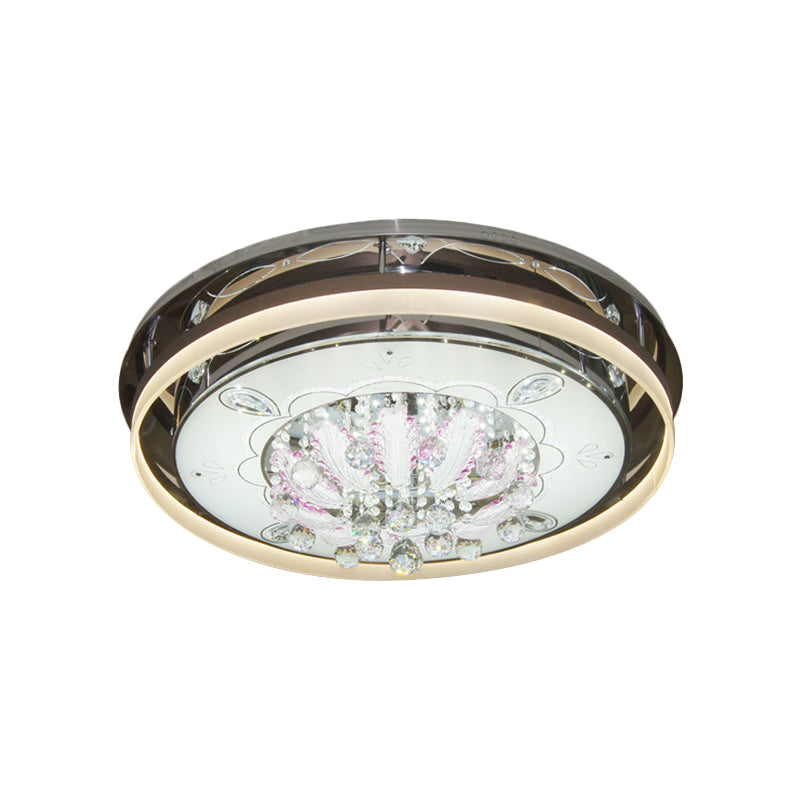 23.5"/31.5" Wide LED Flush Ceiling Light Modern Drum Clear Crystal Draping Light Fixture in Stainless-Steel Clearhalo 'Ceiling Lights' 'Close To Ceiling Lights' 'Close to ceiling' 'Flush mount' Lighting' 1425768