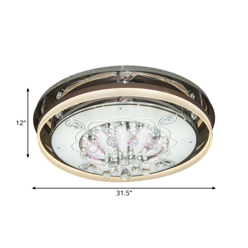 23.5"/31.5" Wide LED Flush Ceiling Light Modern Drum Clear Crystal Draping Light Fixture in Stainless-Steel Clearhalo 'Ceiling Lights' 'Close To Ceiling Lights' 'Close to ceiling' 'Flush mount' Lighting' 1425770
