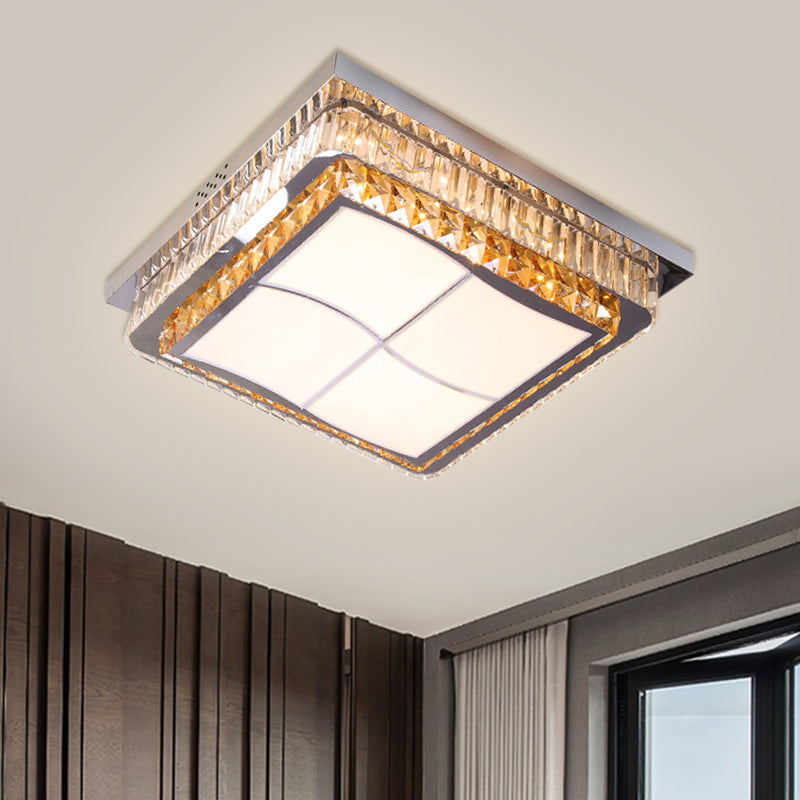 Stainless-Steel Square/Round Light Fixture Contemporary Beveled Crystal Blocks Porch LED Flush Mount, 19.5"/31.5" Width Stainless-Steel 19.5" Clearhalo 'Ceiling Lights' 'Close To Ceiling Lights' 'Close to ceiling' 'Flush mount' Lighting' 1425821