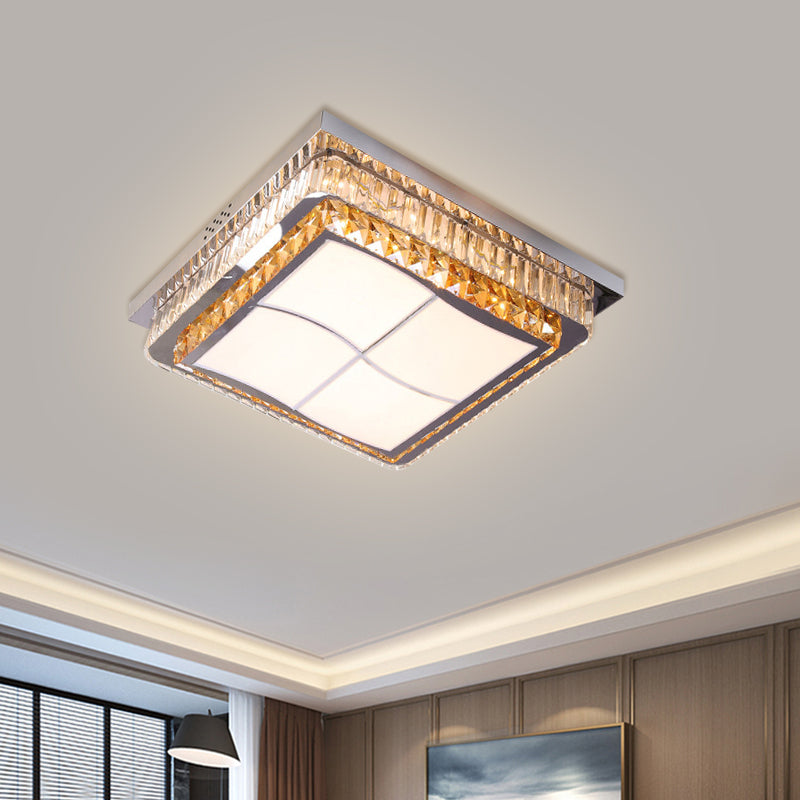 Stainless-Steel Square/Round Light Fixture Contemporary Beveled Crystal Blocks Porch LED Flush Mount, 19.5"/31.5" Width Clearhalo 'Ceiling Lights' 'Close To Ceiling Lights' 'Close to ceiling' 'Flush mount' Lighting' 1425822