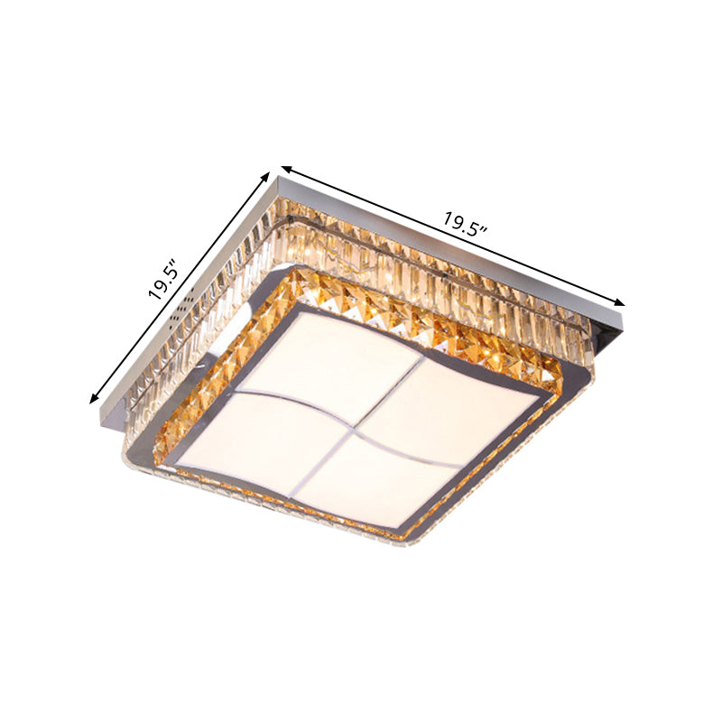 Stainless-Steel Square/Round Light Fixture Contemporary Beveled Crystal Blocks Porch LED Flush Mount, 19.5"/31.5" Width Clearhalo 'Ceiling Lights' 'Close To Ceiling Lights' 'Close to ceiling' 'Flush mount' Lighting' 1425825