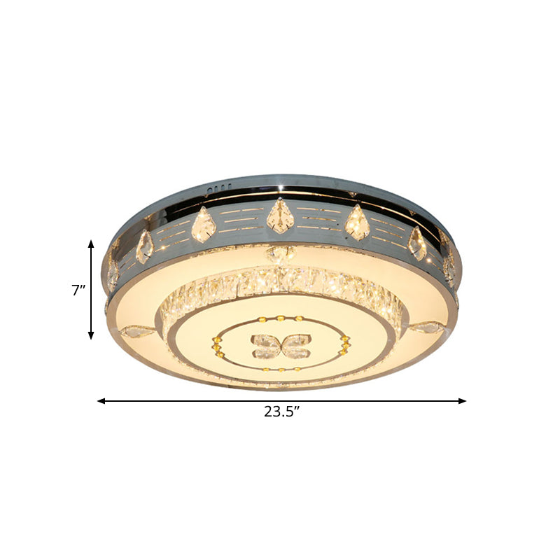 23.5"/31.5" Width LED Round Flushmount Contemporary Stainless-Steel Clear Crystal Blocks Light Fixture Clearhalo 'Ceiling Lights' 'Close To Ceiling Lights' 'Close to ceiling' 'Flush mount' Lighting' 1425876