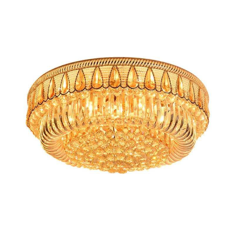 7 Heads Clear Crystal Orbs Flush Light Fixture Modern Gold Finish Drum Living Room Ceiling Mount Clearhalo 'Ceiling Lights' 'Close To Ceiling Lights' 'Close to ceiling' 'Flush mount' Lighting' 1425981