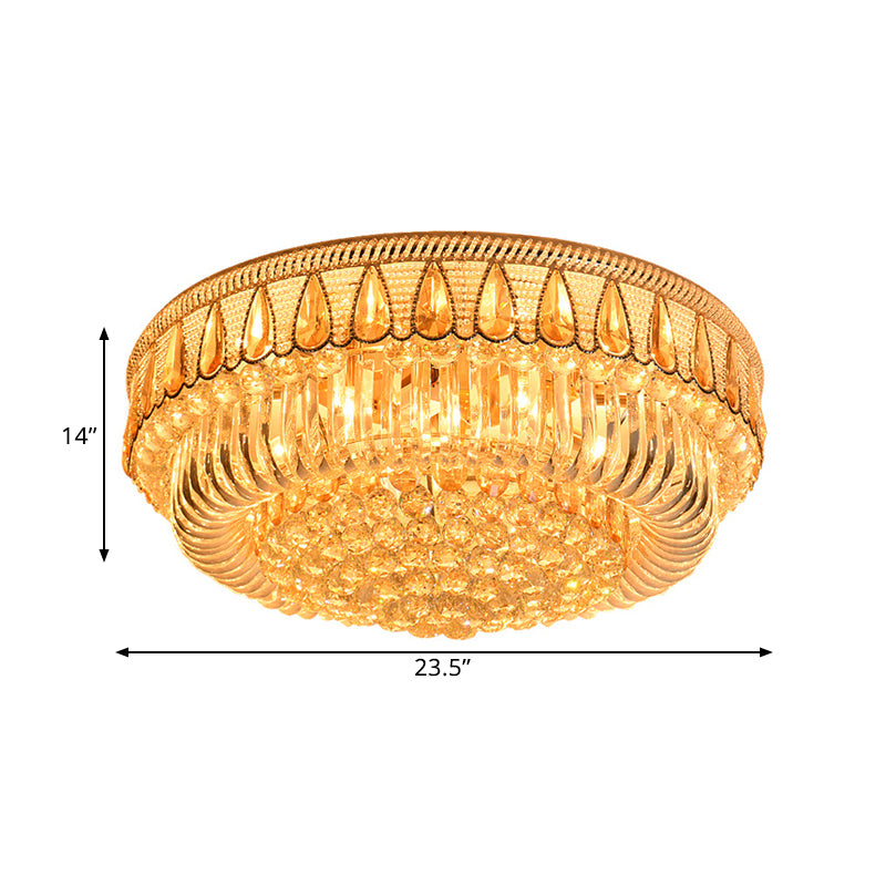7 Heads Clear Crystal Orbs Flush Light Fixture Modern Gold Finish Drum Living Room Ceiling Mount Clearhalo 'Ceiling Lights' 'Close To Ceiling Lights' 'Close to ceiling' 'Flush mount' Lighting' 1425983
