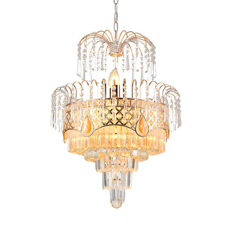 Mid-Century Curved Arm Hanging Chandelier 3 Heads Clear Crystal Draping Pendant Light Kit Clearhalo 'Ceiling Lights' 'Chandeliers' Lighting' options 1426002
