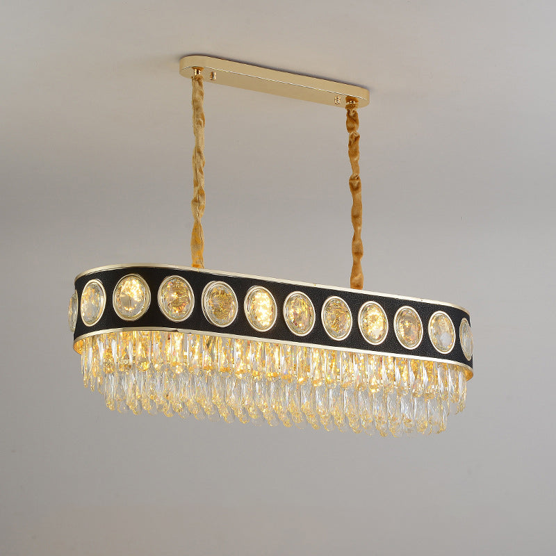 Clear Crystal Black Finish Island Light Oval 10 Heads Contemporary Hanging Lamp over Table Clearhalo 'Ceiling Lights' 'Island Lights' Lighting' 1426122