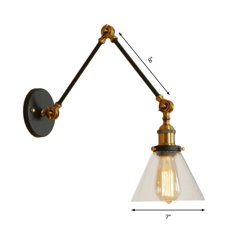 1 Light Tapered Sconce Light Fixture Vintage Style Satin Brass/Chrome/Antique Brass Clear Glass Wall Lamp for Living Room Clearhalo 'Art deco wall lights' 'Cast Iron' 'Glass' 'Industrial wall lights' 'Industrial' 'Middle century wall lights' 'Modern' 'Rustic wall lights' 'Tiffany' 'Traditional wall lights' 'Wall Lamps & Sconces' 'Wall Lights' Lighting' 142633