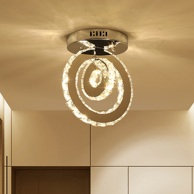 Stainless-Steel LED Semi Flush Mount Contemporary Clear Crystal Blocks Round/Triangle/Double Ring Ceiling Lamp Stainless-Steel Double Ring Clearhalo 'Ceiling Lights' 'Close To Ceiling Lights' 'Close to ceiling' 'Semi-flushmount' Lighting' 1426345
