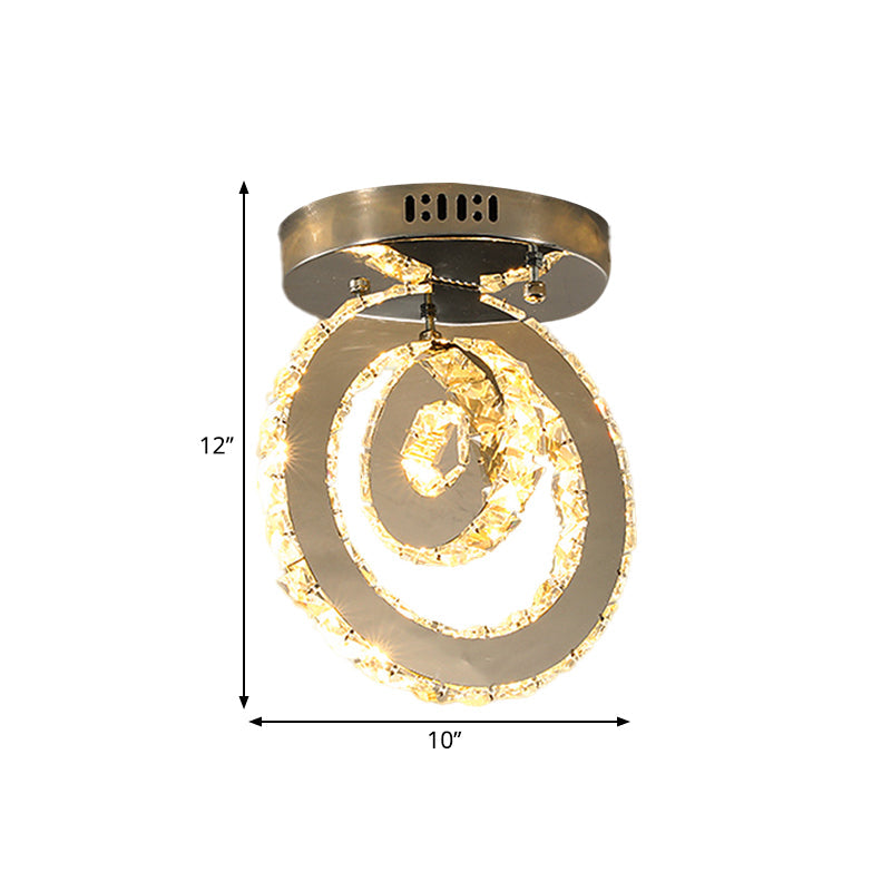 Stainless-Steel LED Semi Flush Mount Contemporary Clear Crystal Blocks Round/Triangle/Double Ring Ceiling Lamp Clearhalo 'Ceiling Lights' 'Close To Ceiling Lights' 'Close to ceiling' 'Semi-flushmount' Lighting' 1426348