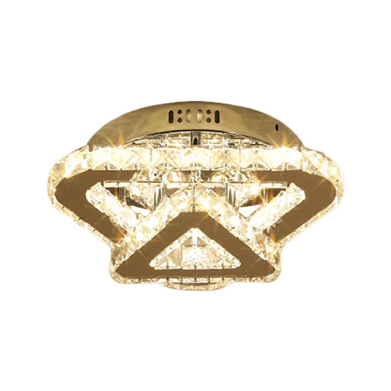 Stainless-Steel LED Semi Flush Mount Contemporary Clear Crystal Blocks Round/Triangle/Double Ring Ceiling Lamp Clearhalo 'Ceiling Lights' 'Close To Ceiling Lights' 'Close to ceiling' 'Semi-flushmount' Lighting' 1426351