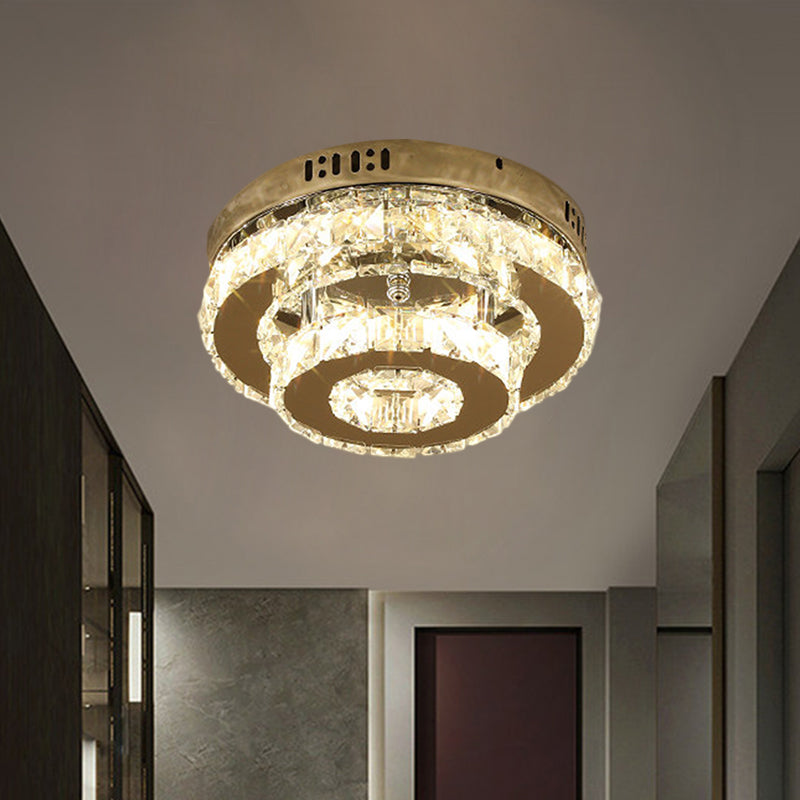 Stainless-Steel LED Semi Flush Mount Contemporary Clear Crystal Blocks Round/Triangle/Double Ring Ceiling Lamp Clearhalo 'Ceiling Lights' 'Close To Ceiling Lights' 'Close to ceiling' 'Semi-flushmount' Lighting' 1426355