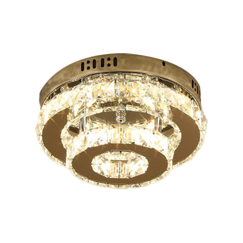 Stainless-Steel LED Semi Flush Mount Contemporary Clear Crystal Blocks Round/Triangle/Double Ring Ceiling Lamp Clearhalo 'Ceiling Lights' 'Close To Ceiling Lights' 'Close to ceiling' 'Semi-flushmount' Lighting' 1426357