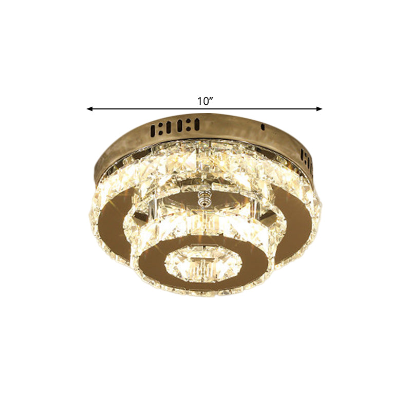 Stainless-Steel LED Semi Flush Mount Contemporary Clear Crystal Blocks Round/Triangle/Double Ring Ceiling Lamp Clearhalo 'Ceiling Lights' 'Close To Ceiling Lights' 'Close to ceiling' 'Semi-flushmount' Lighting' 1426358