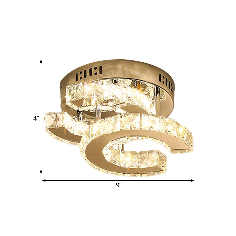 Round/Square/Semicircle Ceiling Mount Modern Clear Crystal Blocks LED Corridor Semi Light Fixture in Stainless-Steel Clearhalo 'Ceiling Lights' 'Close To Ceiling Lights' 'Close to ceiling' 'Semi-flushmount' Lighting' 1426362
