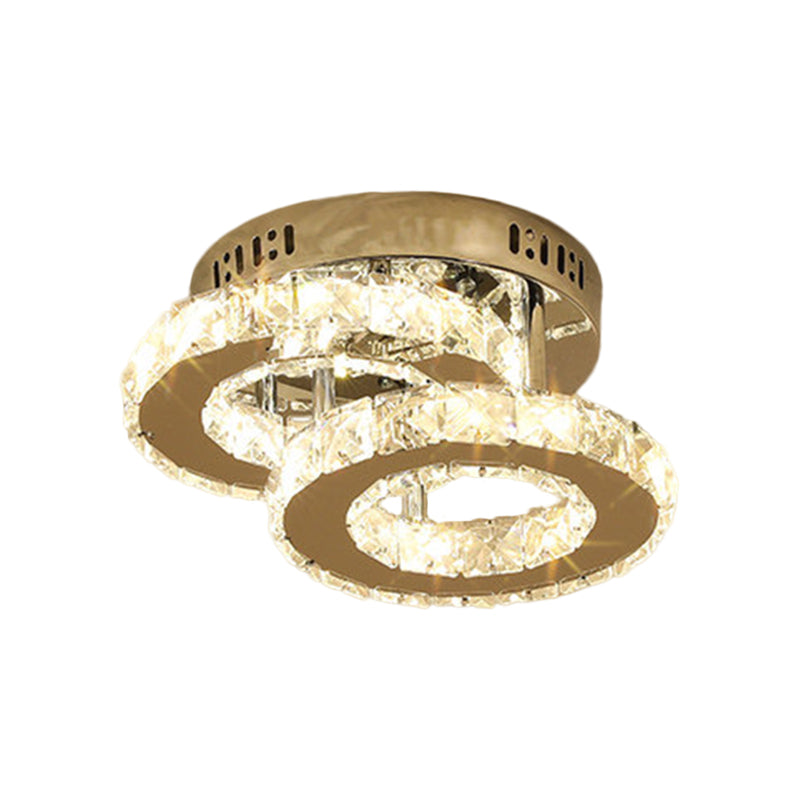 Round/Square/Semicircle Ceiling Mount Modern Clear Crystal Blocks LED Corridor Semi Light Fixture in Stainless-Steel Clearhalo 'Ceiling Lights' 'Close To Ceiling Lights' 'Close to ceiling' 'Semi-flushmount' Lighting' 1426366