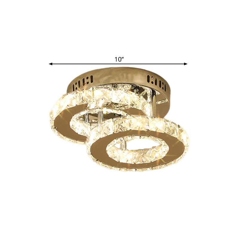 Round/Square/Semicircle Ceiling Mount Modern Clear Crystal Blocks LED Corridor Semi Light Fixture in Stainless-Steel Clearhalo 'Ceiling Lights' 'Close To Ceiling Lights' 'Close to ceiling' 'Semi-flushmount' Lighting' 1426367
