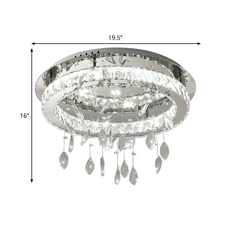 LED Ring Semi Flush Contemporary Stainless-Steel Clear Rectangular-Cut Crystals Ceiling Mount with Leaf Droplet Clearhalo 'Ceiling Lights' 'Close To Ceiling Lights' 'Close to ceiling' 'Semi-flushmount' Lighting' 1426376