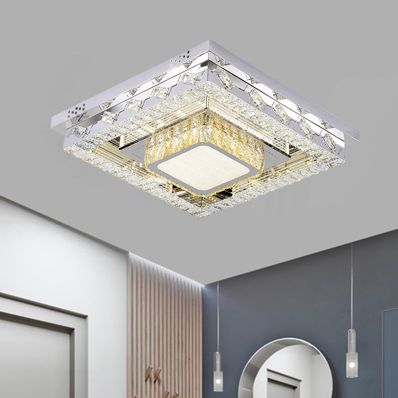 Clear Crystal Blocks LED Flush Mount Contemporary Stainless-Steel Square/Circular Parlor Ceiling Light Fixture Clearhalo 'Ceiling Lights' 'Close To Ceiling Lights' 'Close to ceiling' 'Flush mount' Lighting' 1426386