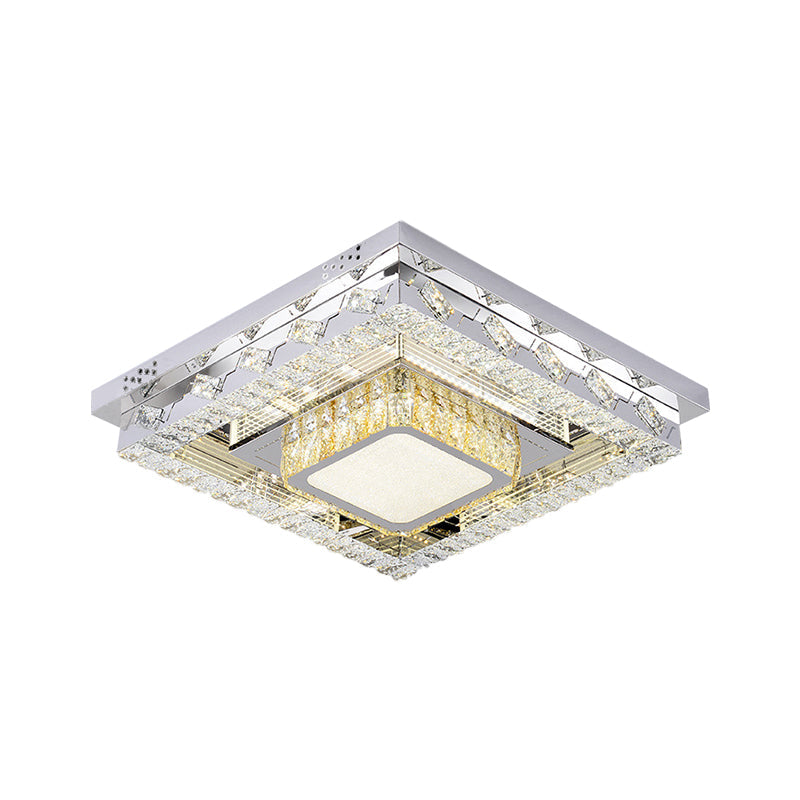 Clear Crystal Blocks LED Flush Mount Contemporary Stainless-Steel Square/Circular Parlor Ceiling Light Fixture Clearhalo 'Ceiling Lights' 'Close To Ceiling Lights' 'Close to ceiling' 'Flush mount' Lighting' 1426388