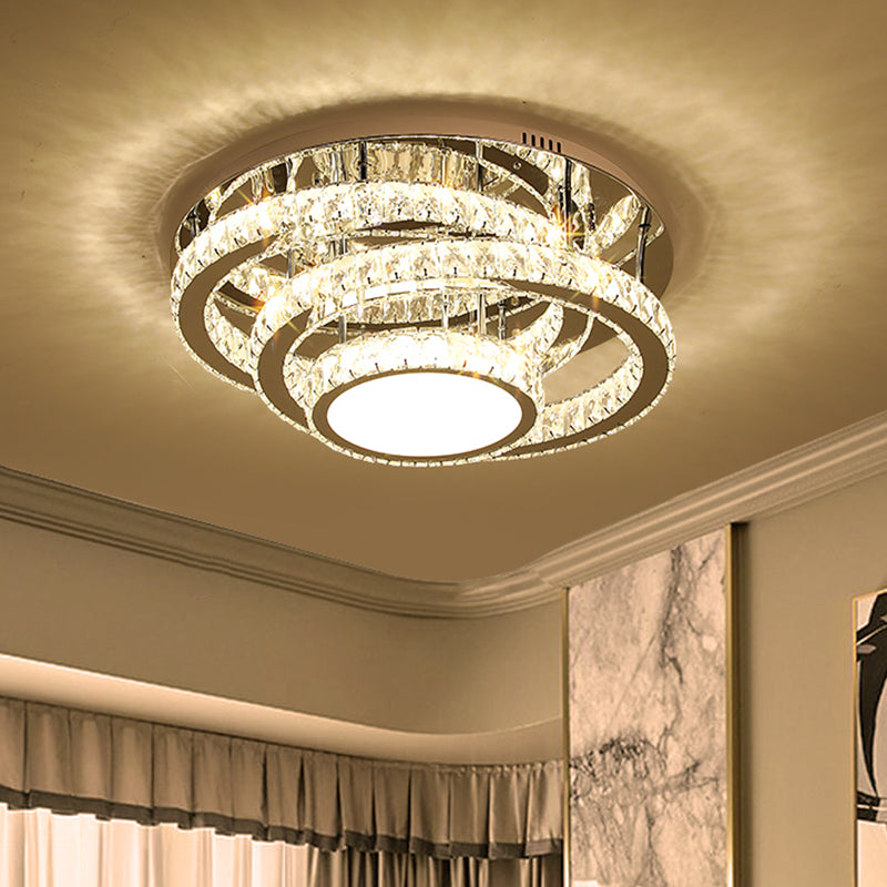 19.5"/23.5" Wide LED Ceiling Lamp Modern Ring Clear Rectangular-Cut Crystals Flush Light Fixture in Stainless-Steel Stainless-Steel Clearhalo 'Ceiling Lights' 'Close To Ceiling Lights' 'Close to ceiling' 'Semi-flushmount' Lighting' 1426397