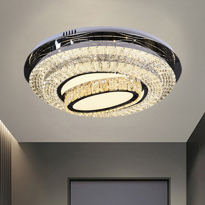 Circular Clear Crystal Blocks Flush Light Modern Great Room LED Ceiling Mount in Stainless-Steel Clearhalo 'Ceiling Lights' 'Close To Ceiling Lights' 'Close to ceiling' 'Flush mount' Lighting' 1426410