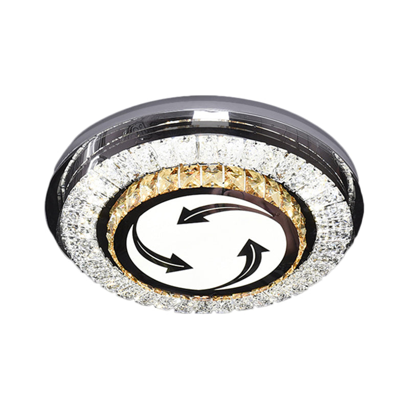 Stainless-Steel LED Flush Mount Modern Clear Rectangular-Cut Crystals Round Ceiling Lamp with Flower/Musical Note/Spiral/Linear Pattern Clearhalo 'Ceiling Lights' 'Close To Ceiling Lights' 'Close to ceiling' 'Flush mount' Lighting' 1426459
