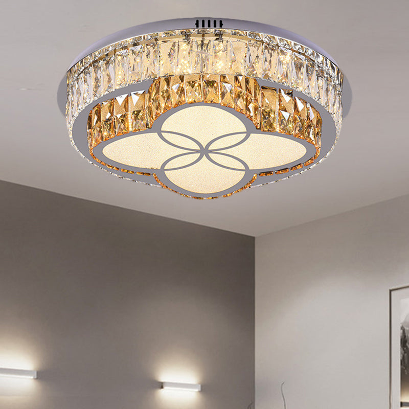 Clear Cut Crystals Circular Ceiling Light Modern LED Bedroom Flush Mount Lamp in Stainless-Steel with Flower/Square Design Stainless-Steel Flower Clearhalo 'Ceiling Lights' 'Close To Ceiling Lights' 'Close to ceiling' 'Flush mount' Lighting' 1426461