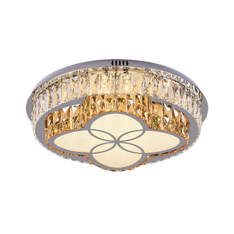 Clear Cut Crystals Circular Ceiling Light Modern LED Bedroom Flush Mount Lamp in Stainless-Steel with Flower/Square Design Clearhalo 'Ceiling Lights' 'Close To Ceiling Lights' 'Close to ceiling' 'Flush mount' Lighting' 1426463