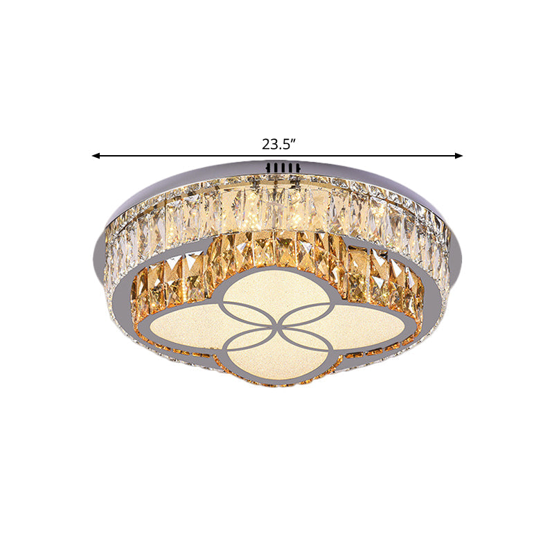 Clear Cut Crystals Circular Ceiling Light Modern LED Bedroom Flush Mount Lamp in Stainless-Steel with Flower/Square Design Clearhalo 'Ceiling Lights' 'Close To Ceiling Lights' 'Close to ceiling' 'Flush mount' Lighting' 1426464