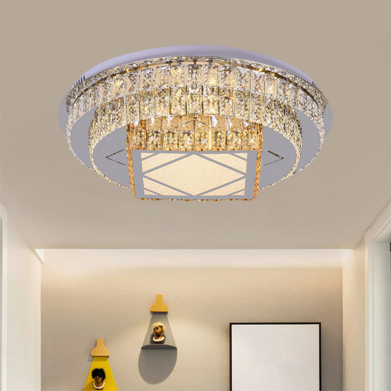 Clear Cut Crystals Circular Ceiling Light Modern LED Bedroom Flush Mount Lamp in Stainless-Steel with Flower/Square Design Clearhalo 'Ceiling Lights' 'Close To Ceiling Lights' 'Close to ceiling' 'Flush mount' Lighting' 1426466