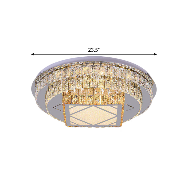 Clear Cut Crystals Circular Ceiling Light Modern LED Bedroom Flush Mount Lamp in Stainless-Steel with Flower/Square Design Clearhalo 'Ceiling Lights' 'Close To Ceiling Lights' 'Close to ceiling' 'Flush mount' Lighting' 1426469