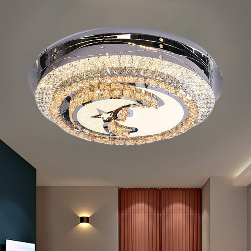 LED Round Flush Light Contemporary Stainless-Steel Crystals Flush Mounted Lamp with Half-Moon Design Clearhalo 'Ceiling Lights' 'Close To Ceiling Lights' 'Close to ceiling' 'Flush mount' Lighting' 1426471
