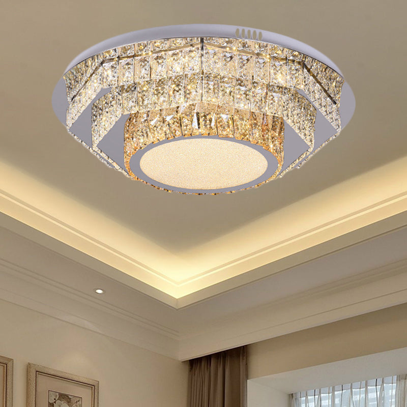 LED Round Ceiling Lamp Modern Stainless-Steel Rectangular-Cut Crystals Flushmount with Flower/Octagon/Oval Design Clearhalo 'Ceiling Lights' 'Close To Ceiling Lights' 'Close to ceiling' 'Flush mount' Lighting' 1426480
