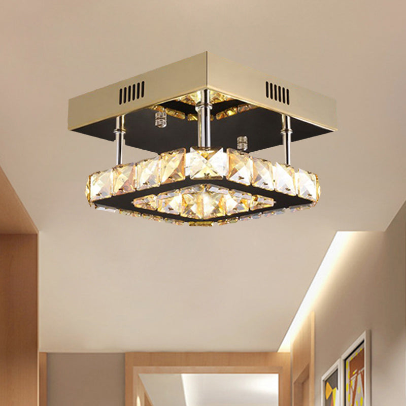 LED Square Ceiling Lamp Modern Gold/Stainless-Steel Clear Faceted Crystal Blocks Semi Flush Mount in White/Warm Light Clearhalo 'Ceiling Lights' 'Close To Ceiling Lights' 'Close to ceiling' 'Semi-flushmount' Lighting' 1426493