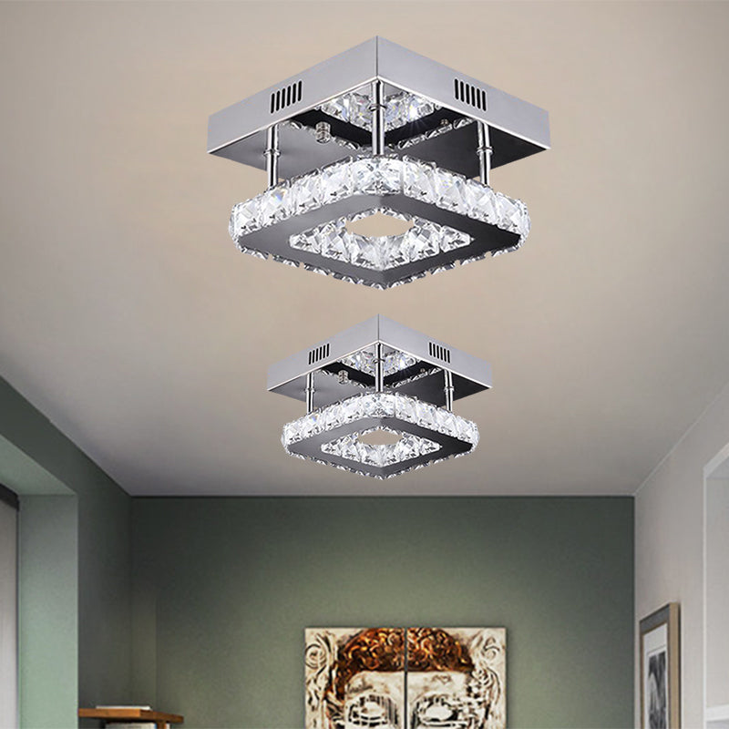 LED Square Ceiling Lamp Modern Gold/Stainless-Steel Clear Faceted Crystal Blocks Semi Flush Mount in White/Warm Light Clearhalo 'Ceiling Lights' 'Close To Ceiling Lights' 'Close to ceiling' 'Semi-flushmount' Lighting' 1426498