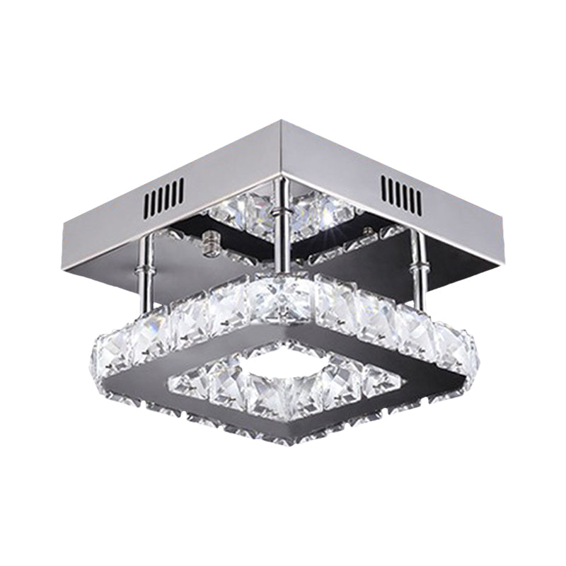 LED Square Ceiling Lamp Modern Gold/Stainless-Steel Clear Faceted Crystal Blocks Semi Flush Mount in White/Warm Light Clearhalo 'Ceiling Lights' 'Close To Ceiling Lights' 'Close to ceiling' 'Semi-flushmount' Lighting' 1426499