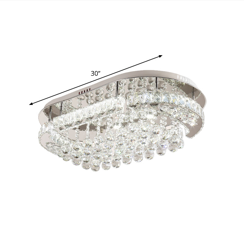 Stainless-Steel LED Light Fixture Contemporary Clear Cut Crystal Blocks Oval Semi Flush with Ball Droplets Clearhalo 'Ceiling Lights' 'Close To Ceiling Lights' 'Close to ceiling' 'Semi-flushmount' Lighting' 1426510