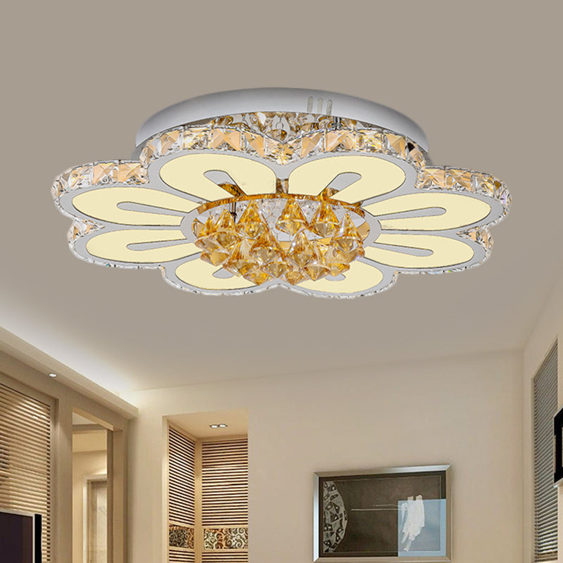 Amber Crystal Blocks White Finish Flushmount Peach Blossom LED Contemporary Lighting Fixture Clearhalo 'Ceiling Lights' 'Close To Ceiling Lights' 'Close to ceiling' 'Flush mount' Lighting' 1426518