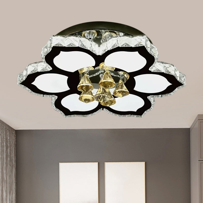LED Peach/Symmetric Flower Semi Flush Modern Stainless-Steel Clear Crystal Blocks Flush Mount Ceiling Lamp Clearhalo 'Ceiling Lights' 'Close To Ceiling Lights' 'Close to ceiling' 'Semi-flushmount' Lighting' 1426531