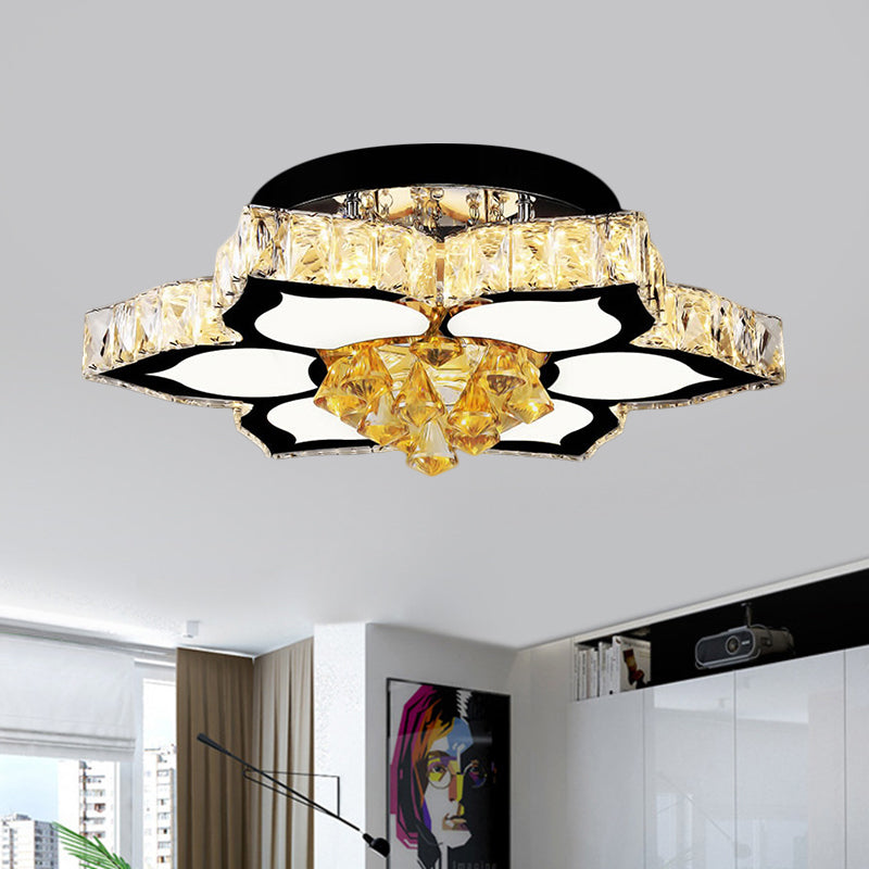 LED Peach/Symmetric Flower Semi Flush Modern Stainless-Steel Clear Crystal Blocks Flush Mount Ceiling Lamp Stainless-Steel C Clearhalo 'Ceiling Lights' 'Close To Ceiling Lights' 'Close to ceiling' 'Semi-flushmount' Lighting' 1426535