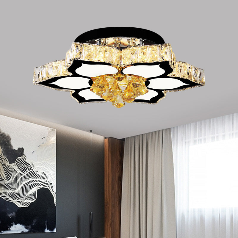 LED Peach/Symmetric Flower Semi Flush Modern Stainless-Steel Clear Crystal Blocks Flush Mount Ceiling Lamp Clearhalo 'Ceiling Lights' 'Close To Ceiling Lights' 'Close to ceiling' 'Semi-flushmount' Lighting' 1426536