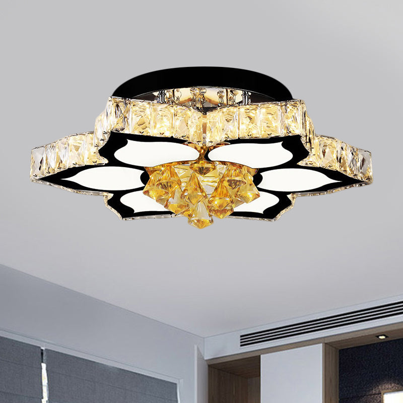LED Peach/Symmetric Flower Semi Flush Modern Stainless-Steel Clear Crystal Blocks Flush Mount Ceiling Lamp Clearhalo 'Ceiling Lights' 'Close To Ceiling Lights' 'Close to ceiling' 'Semi-flushmount' Lighting' 1426537
