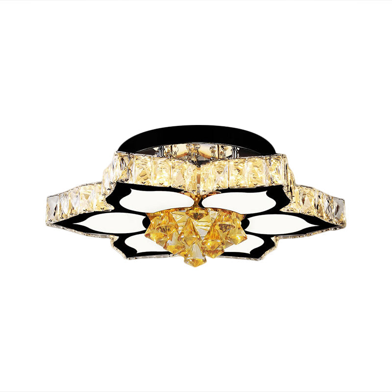LED Peach/Symmetric Flower Semi Flush Modern Stainless-Steel Clear Crystal Blocks Flush Mount Ceiling Lamp Clearhalo 'Ceiling Lights' 'Close To Ceiling Lights' 'Close to ceiling' 'Semi-flushmount' Lighting' 1426538