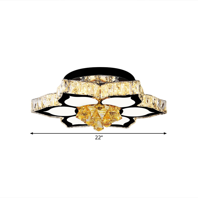 LED Peach/Symmetric Flower Semi Flush Modern Stainless-Steel Clear Crystal Blocks Flush Mount Ceiling Lamp Clearhalo 'Ceiling Lights' 'Close To Ceiling Lights' 'Close to ceiling' 'Semi-flushmount' Lighting' 1426539
