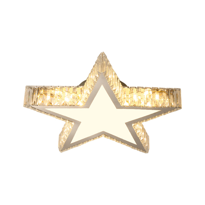 Star Bedroom Ceiling Lamp Contemporary Clear Rectangular-Cut Crystals Stainless-Steel LED Flush Mount Light Clearhalo 'Ceiling Lights' 'Close To Ceiling Lights' 'Close to ceiling' 'Semi-flushmount' Lighting' 1426556