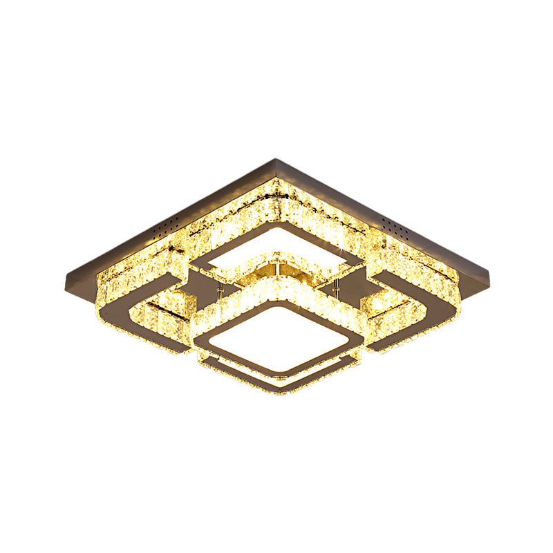 Square Bedroom Ceiling Light Modern Clear Rectangular-Cut Crystals Stainless-Steel LED Semi Light Fixture Clearhalo 'Ceiling Lights' 'Close To Ceiling Lights' 'Close to ceiling' 'Semi-flushmount' Lighting' 1426593